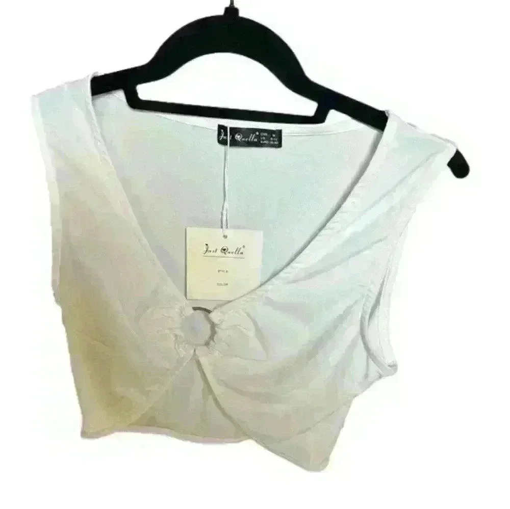 Just Quella Cropped Top, Women's Size M, White - Picture 1 of 2